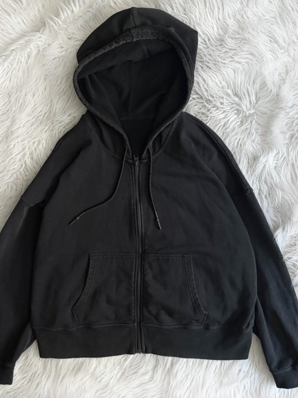 black distressed boxy zip up hoodie size XL